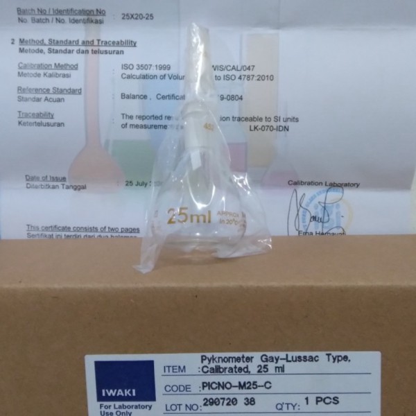 BIGSALE  Picnometer 25 ml. Calibrated. Iwaki M25-C. Piknometer 25 ml Kalibrasi LAB shopee