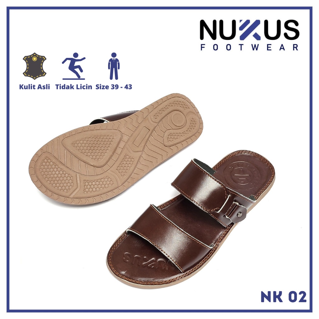 Nukus Sendal Pria Kulit Asli Selop Ban 2 Coklat - NK 02