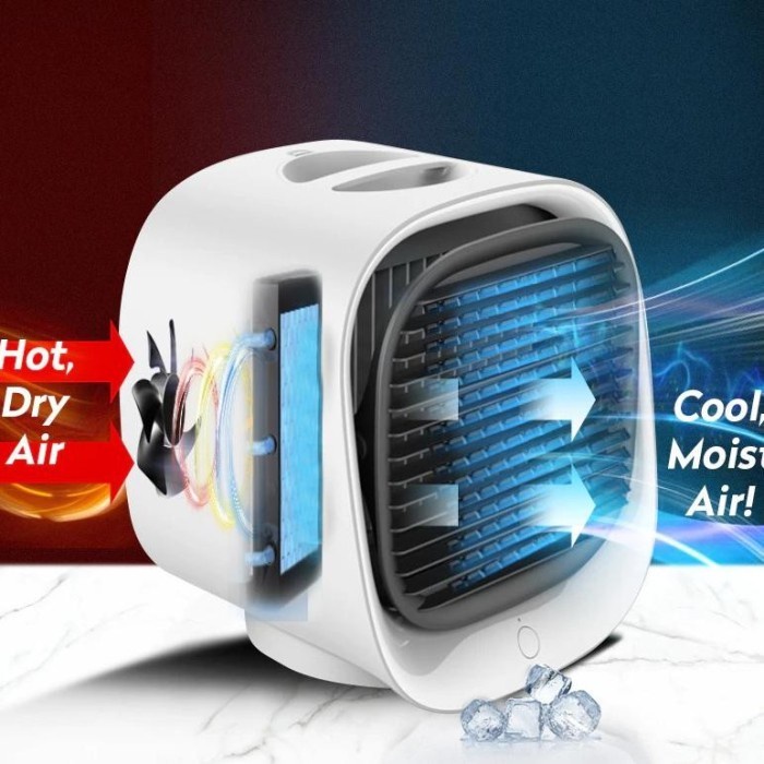 Ac Mini Portable Desk Water Misting Cooling Air Conditioner Fan - Putih
