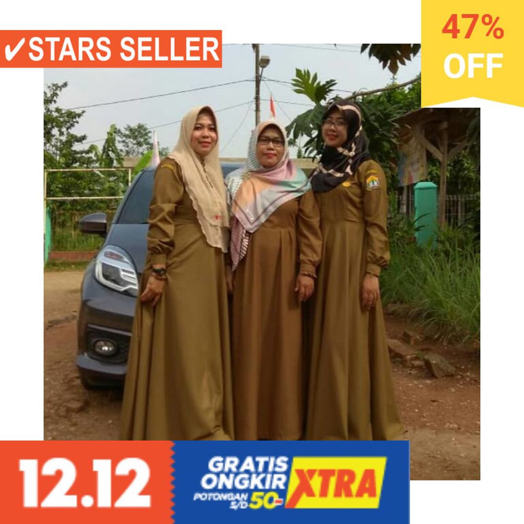 BAJU LEBARAN PAKAIAN MUSLIMAH SYARI BERGO BALOTELI / Gamis Pemda PNS Pdh /gamis Khaki tua / gamis