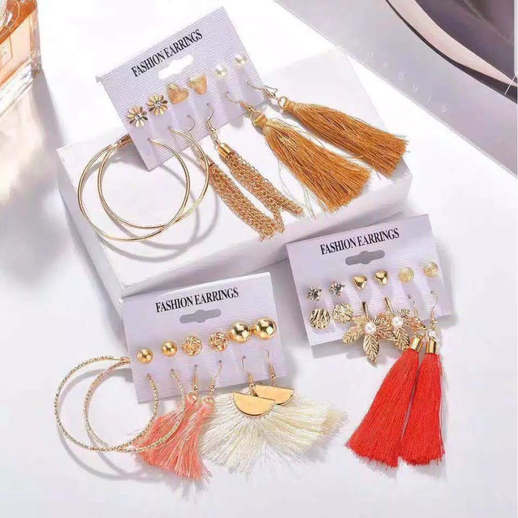 ANTING TUSUK SET / ANTING FASHION RETRO WANITA / ANTING KOREA ISI 6 PASANG