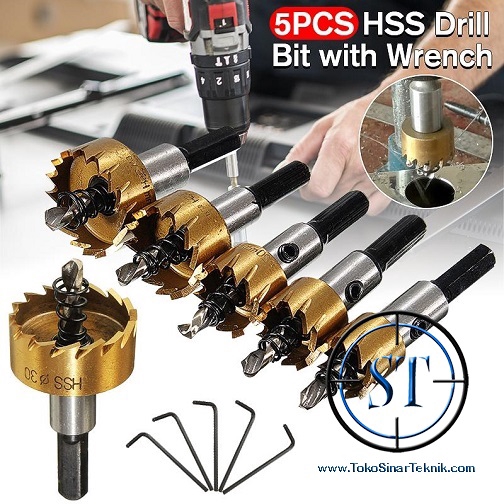 5 Set Mata Bor Carbide Wrench Tip HSS Drill Bits Hole Saw Metal Alloy Gold Shank Wrench Lubang Isi 5 Pcs