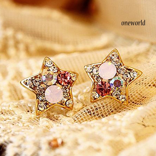 OW@ Fashion Women's Elegant Rhinestone Star Shape Ear Stud Earrings Party Jewelry