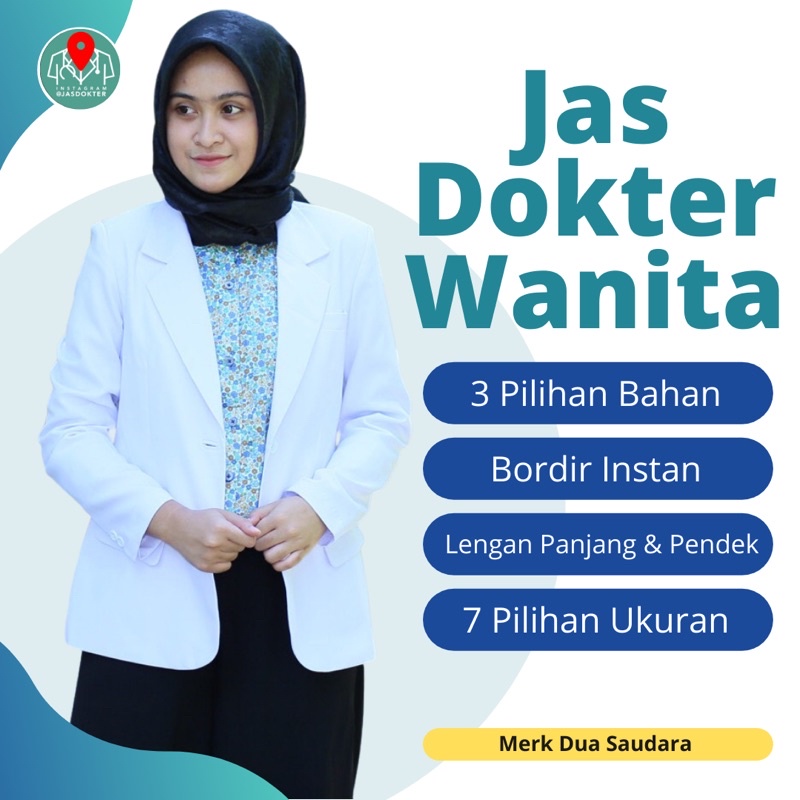 Jas Dokter Wanita Snelli Lengan Pendek Bahan Platinum