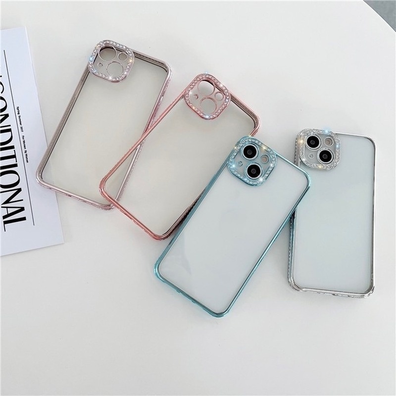 Soft Case Electroplated Shockproof Aksen Glitter Berlian Imitasi Untuk IPhone 12 13 Pro Max