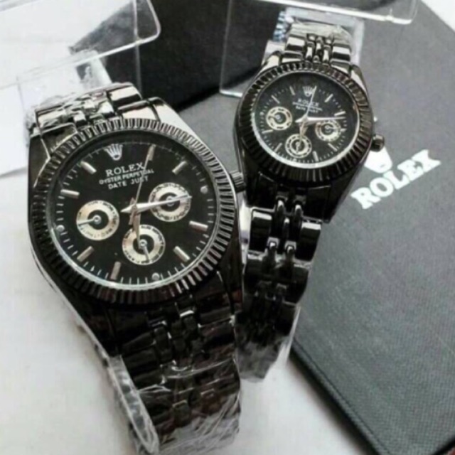 jam tangan couple rolex hitam sudah sepasang