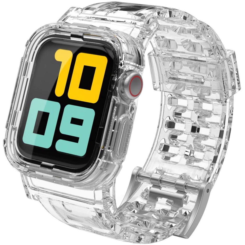 (tali + kasing, desain 2-in-1) tali transparan TPU lembut dengan kasing untuk Apple Watch 41/40/38mm 45/44/42mm Seri 8/7/SE/6/5/4/3/2/1