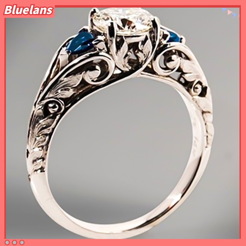 Bluelans Glitter Round Rhinestone Inlaid Hollow Band Ring Bridal Engagement Jewelry Gift