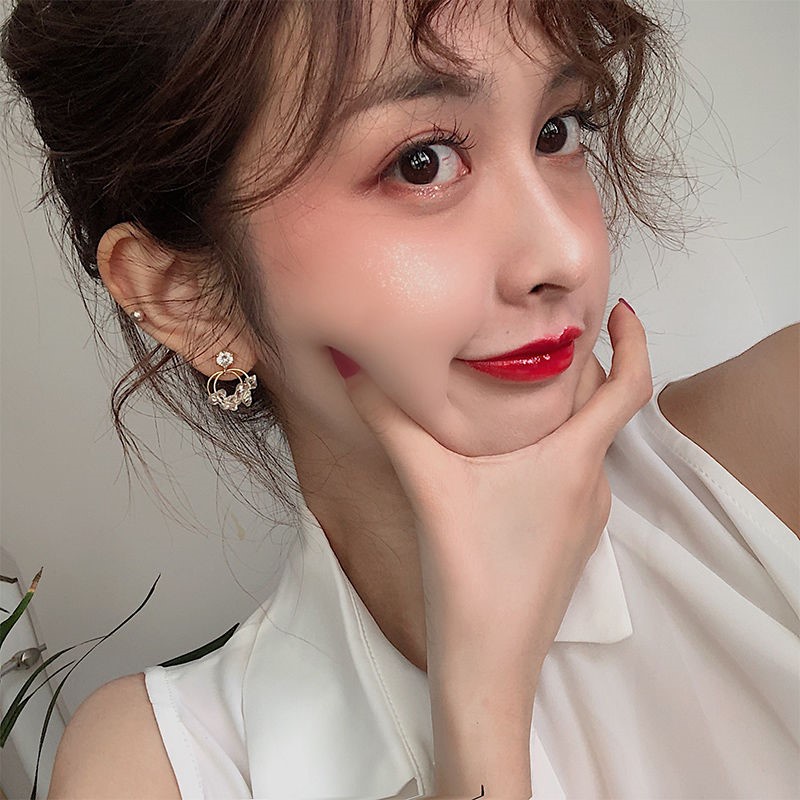 Roselife S925 Silver Pearl Crystal Beaded Round Dangle Earrings for Women Girls 1 Pair-2