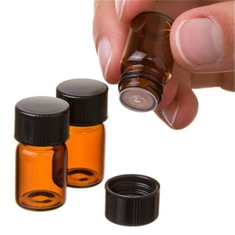 Botol Kaca Amber Mini Portable Holder Essential Oil 1ml Dengan Tutup Putar