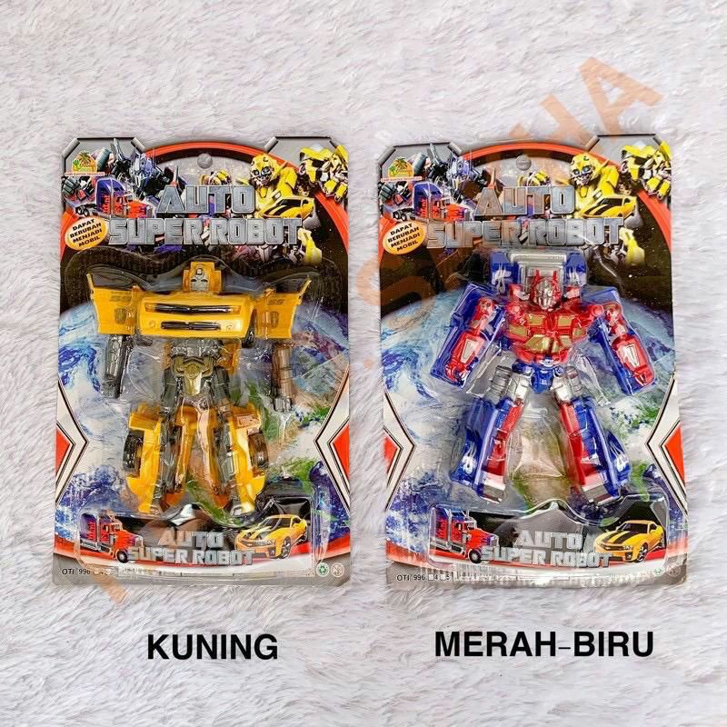 MAINAN AUTO SUPER ROBOT &amp; TRANSFORMABLE ROBOT MERAH BIRU &amp; KUNING TRANSFORMER BERUBAH BENTUK MOBIL