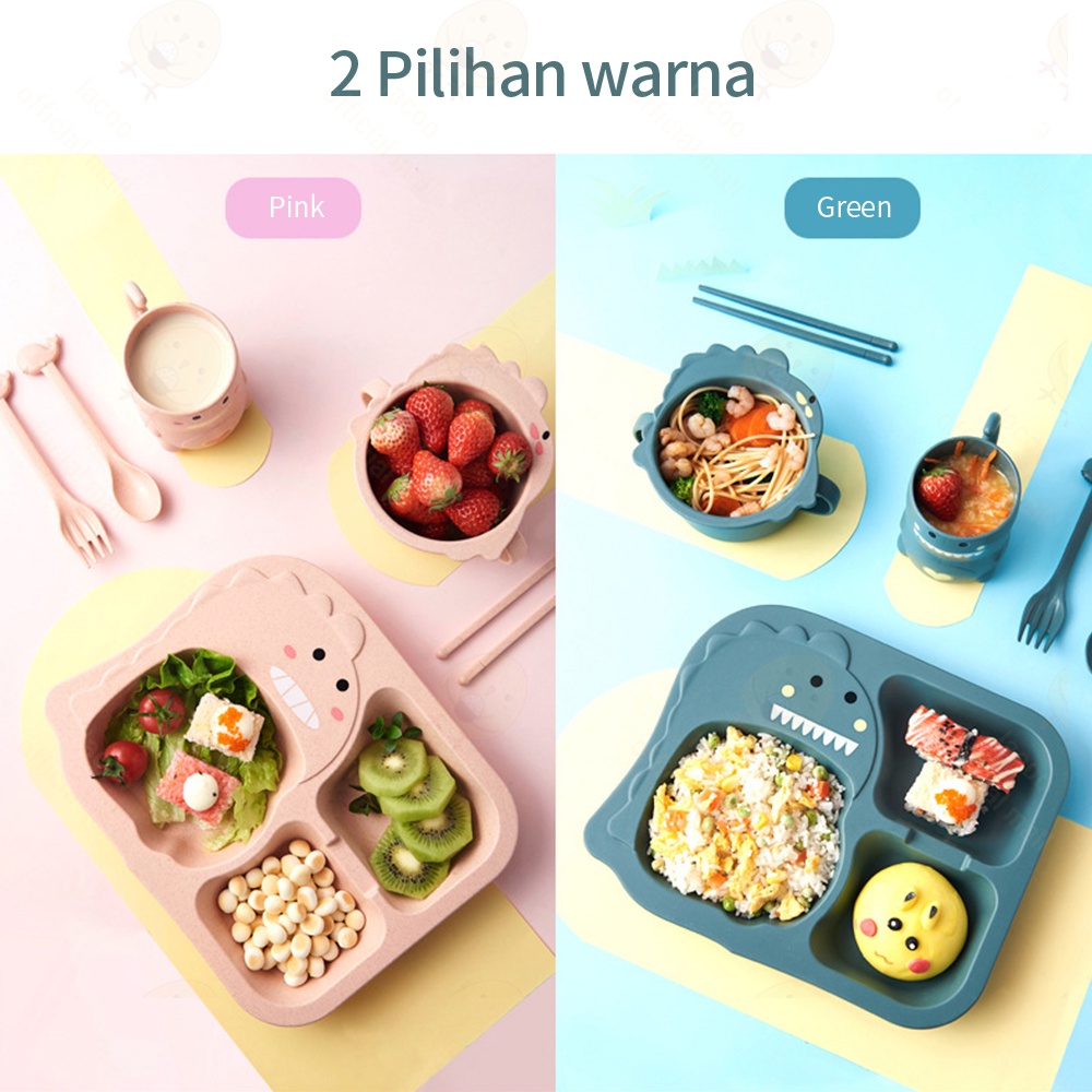 Lacoo Set tempat alat makan bayi Dinosaurus Peralatan piring makan bayi anak BPA Free