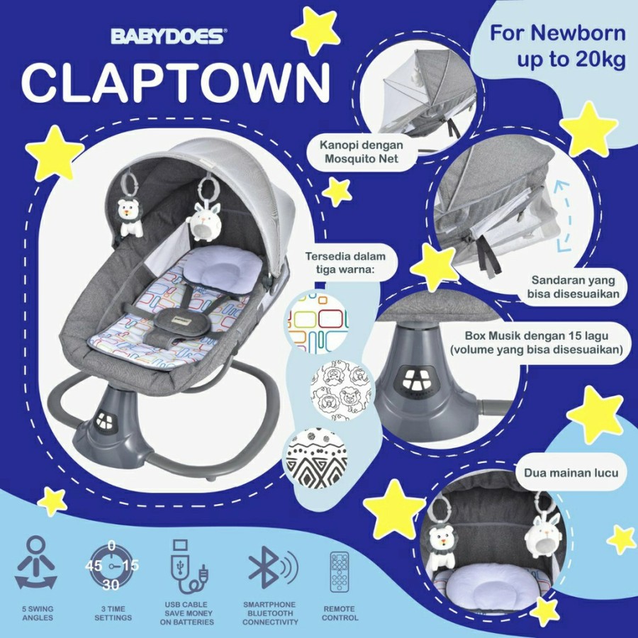 Babydoes Claptown Swing Chair / Ayunan Bayi Elektrik Otomatis / Rocker Bayi / Bouncer Bayi