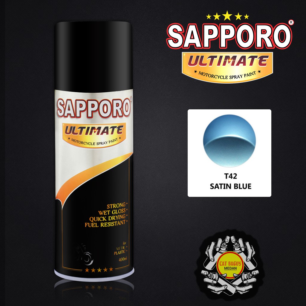 SAPPORO ULTIMATE T42 SATIN BLUE CAT SEMPROT 400 ML CAT MOTOR AEROSOL PYLOX WARNA BIRU MUDA SEMI CHRO