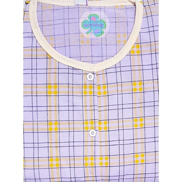 Piyama CP Kaos Dewasa (Kancing 5)-Kotak UNGU