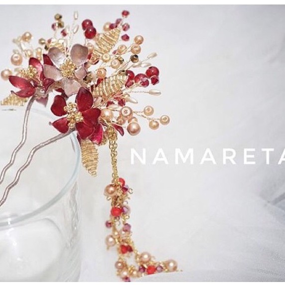 CNY 16 Red Gold Namareta TUSUK KONDE SANGJIT HAIRPIECE  CHINESE HAIRPIN AKSESORIES RAMBUT  CHEONGSAM