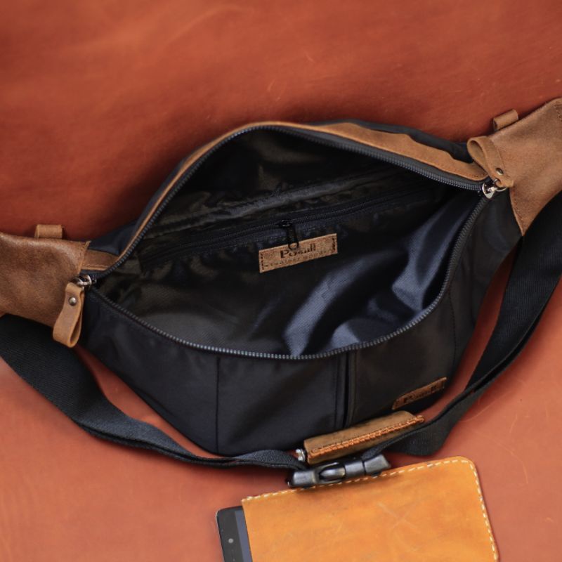 Waistbag/Pusiill EX0.07/Nylon+kulit asli/waistbag/kombinasi/kulit asli/free ganci