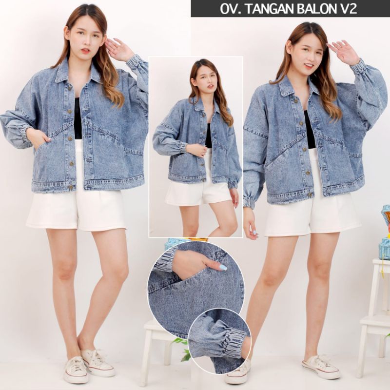 MDLV ~ Jaket Ov Tangan Balon V2 Jaket Jeans Cewek Jaket Jeans Premium Jaket Jeans Import Good Quality Jaket Jeans Terbaru Jaket Jeans Cewek Best Seller Fashion Import