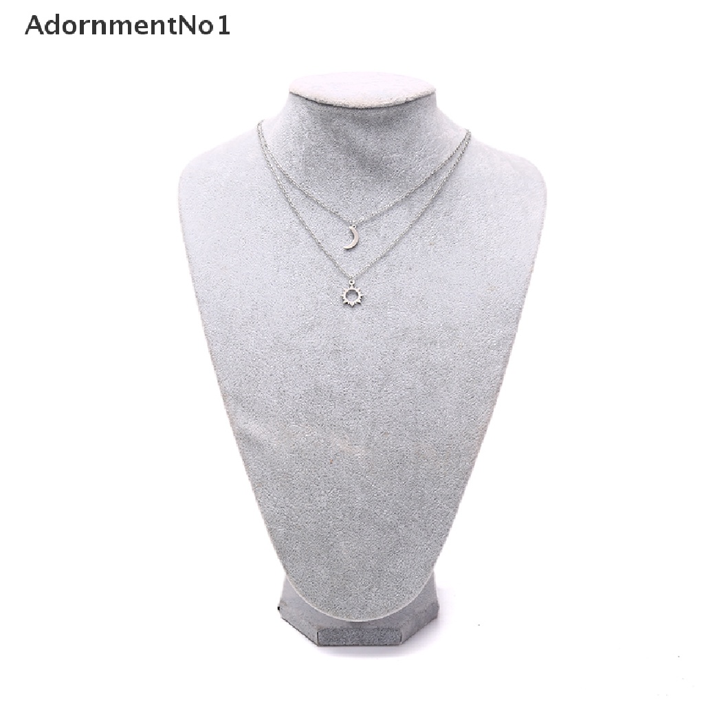 (AdornmentNo1) 2pcs / Set Kalung Rantai Stainless Steel Liontin Bulan + Matahari Untuk Pasangan / Pria / Wanita