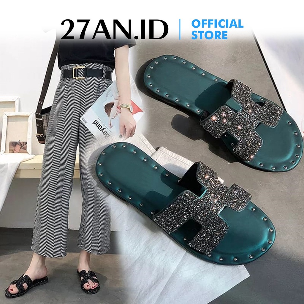 Sandal Wanita SP17  Sandal Slop Motif Manik-Manik Fashion Korea Import Real Pict