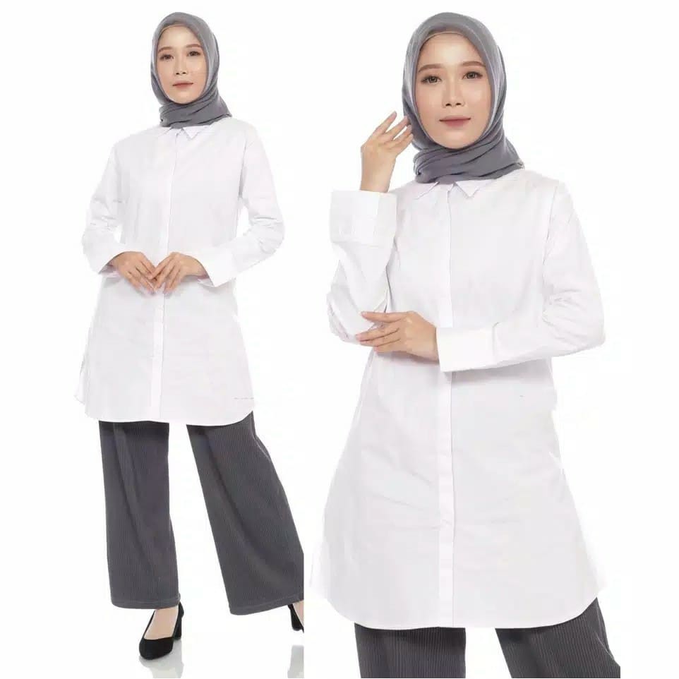 kemeja formal putih muslimah (tunik muslim putih)