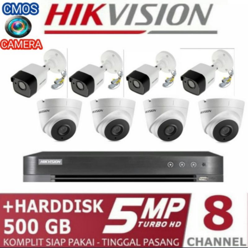 PAKET CCTV HIKVISION 5MP 8 CHANNEL 8 CAMERA KOMPLIT + HARDDISK 500GB