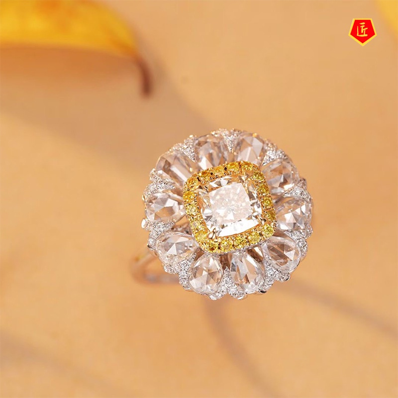 [Ready Stock]Elegant Luxury Full Diamond Yellow Diamond Ring