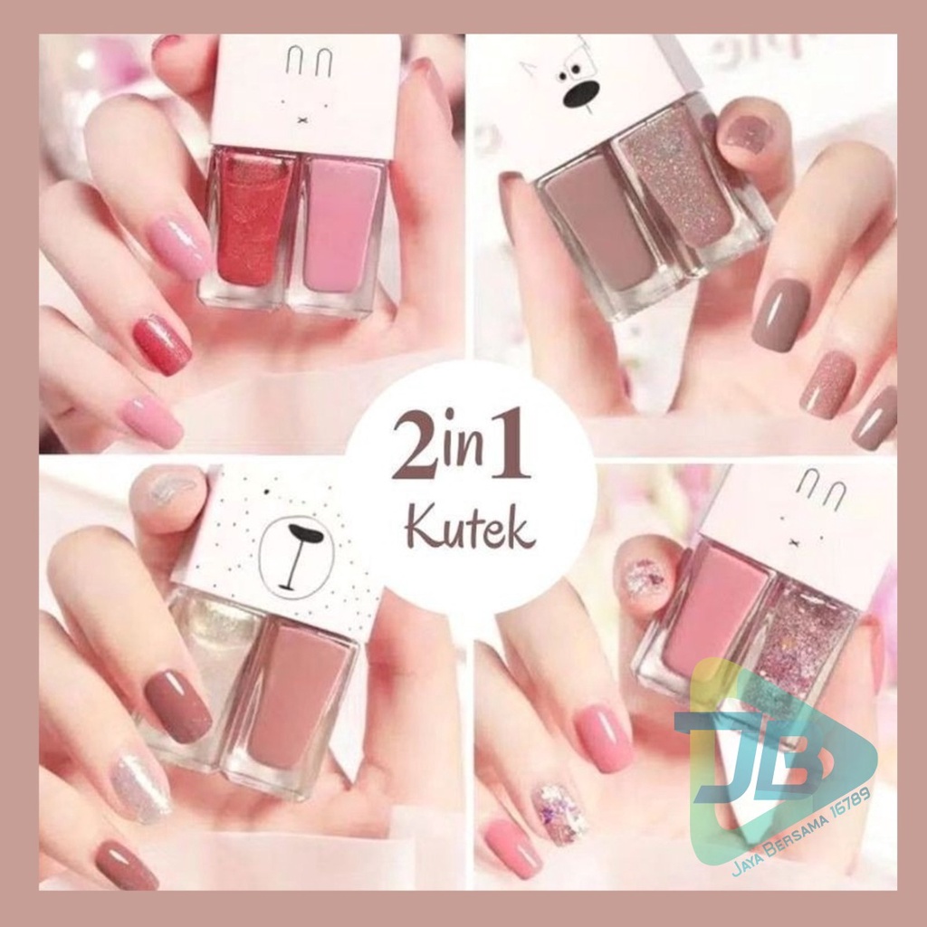 2IN1 kutek cat kuku Korea Lucu 2 Warna Gel Nail polish JB5493