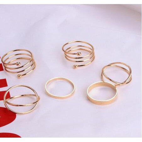 Cincin Emas / Perak J08 Wanita 6 Pc Set Korea Fashion Aksesoris Perhiasan Wanita Women Ring Alloy