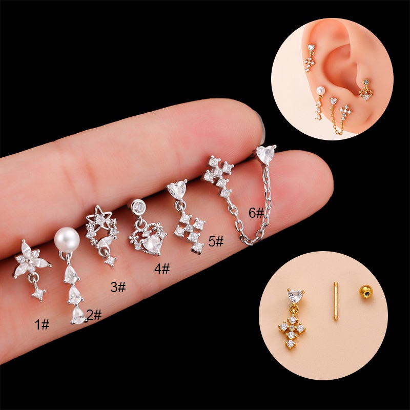 1 Pc Anting Stud Desain Rantai Silang Menjuntai Bahan Stainless Steel Warna Emas Perak