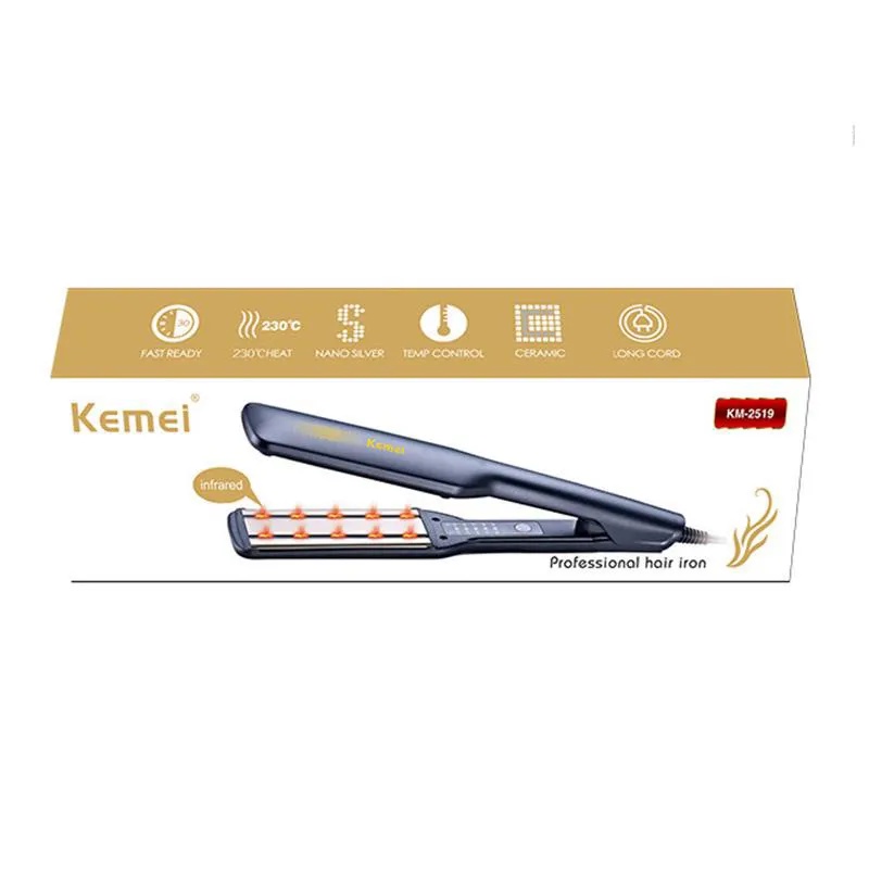 Kemei Km-2519 Pelurus Rambut Portabel, Alat Catok Datar Profesional Kontrol Suhu 5 Kecepatan