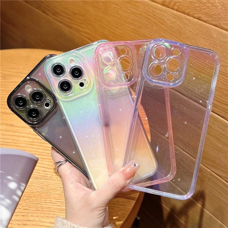 Shiny gradient rainbow transparent case iphone 11 12 13 pro max clear soft shell shockproof protective phone case