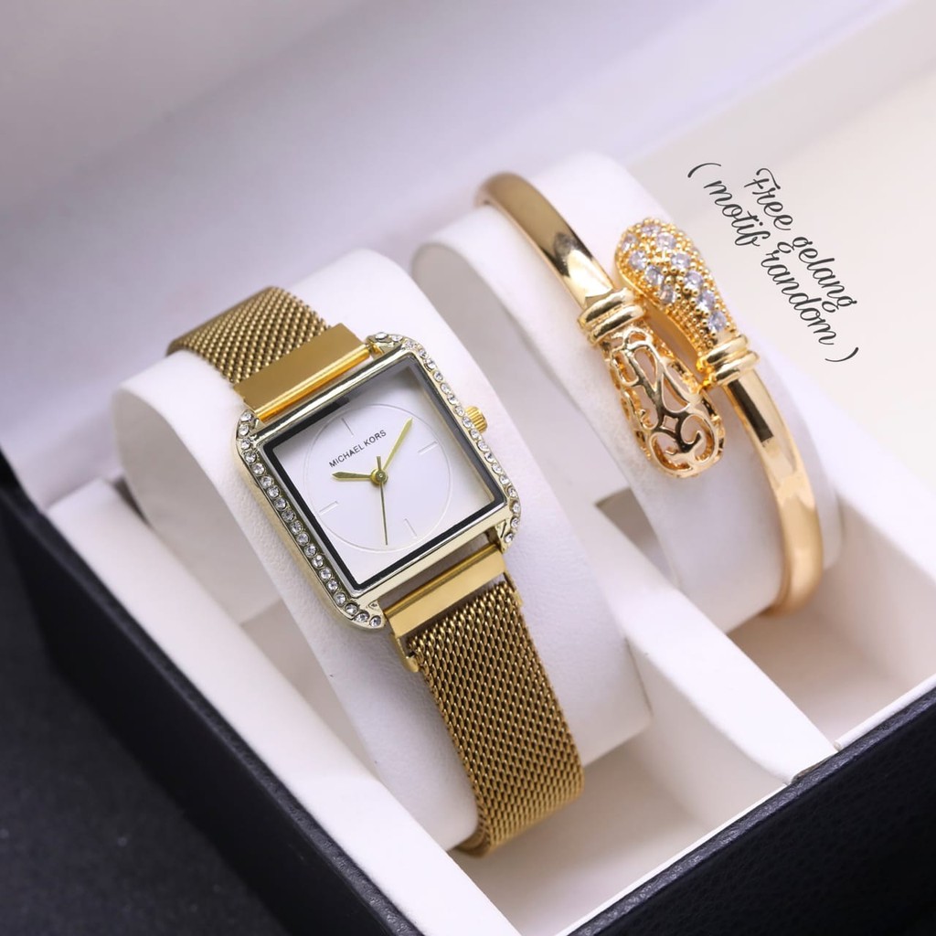Grosiran Jam Tangan Wanita MK 2580TL Analog Tali Rantai Pasir Free Gelang dan Baterai (COD)