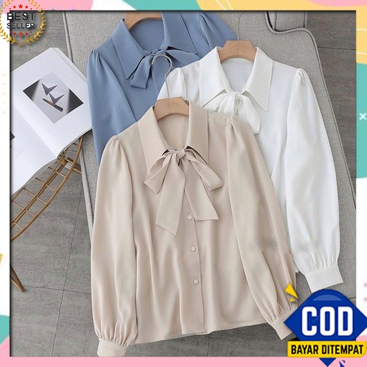 Baju Atasan Wanita Putih Korea Style Cantik Casual Blouse Wanita Cewek Cod - Gingham Top Blouse At