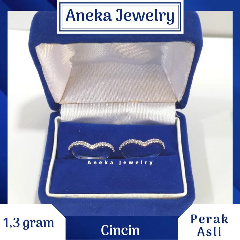 Cincin Cor V Mata2, Perak 925, Lapis Emas Putih