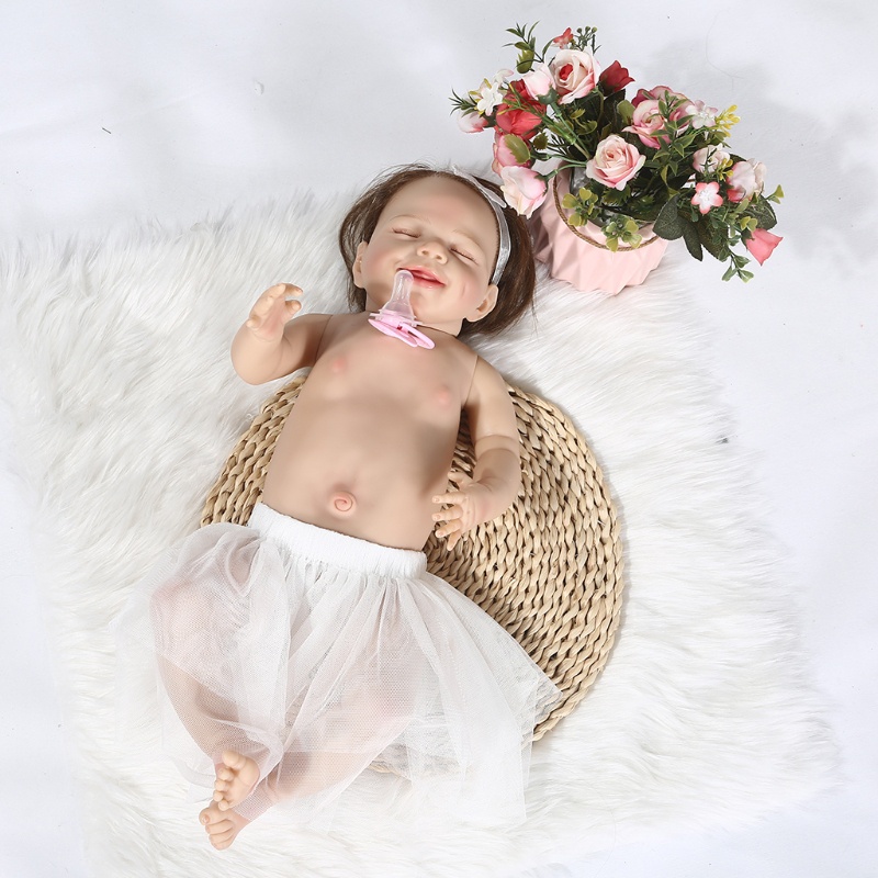 Mary 55cm Reborn Anak Perempuan Badan Lembut Lucu Smiley Newborn Girl Untuk Boneka Bayi Full Silikon