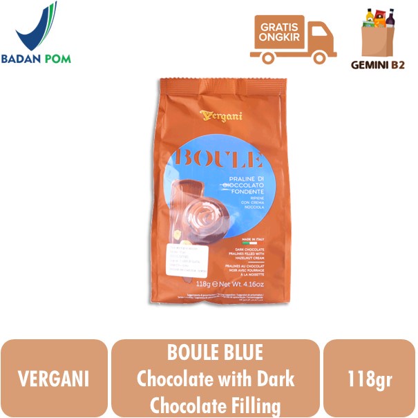 

Vergani Boule Dark Chocolate Hazelnut (Blue) / Coklat Praline Italy dengan Hazelnut Cream 118gr