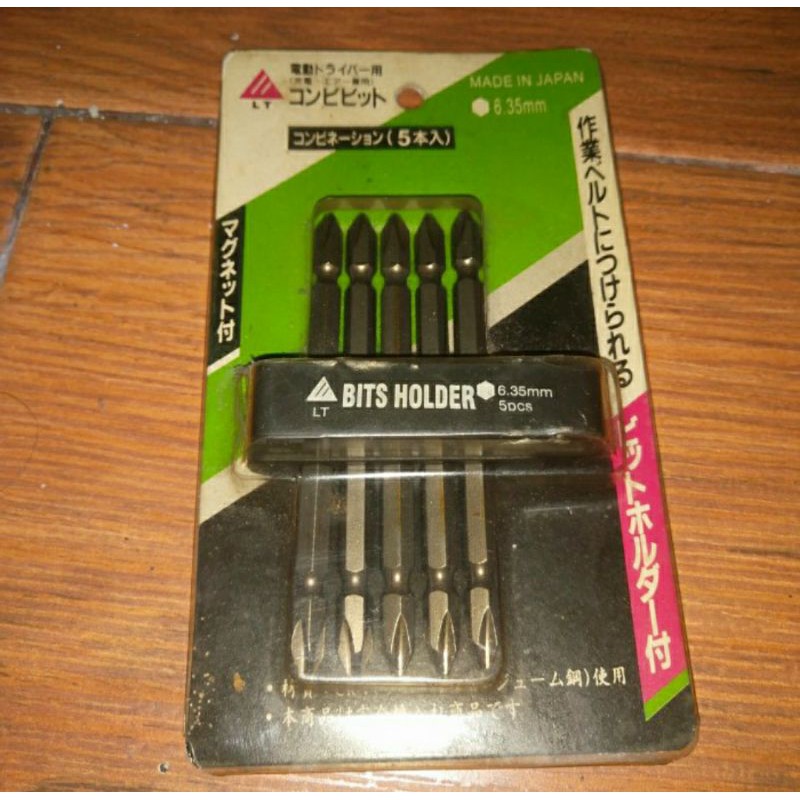 Mata Bor Angin Japan Long Holder Set 5 Pcs size 100 x 6.35 mm Mata bor obeng plus Mata obeng ples