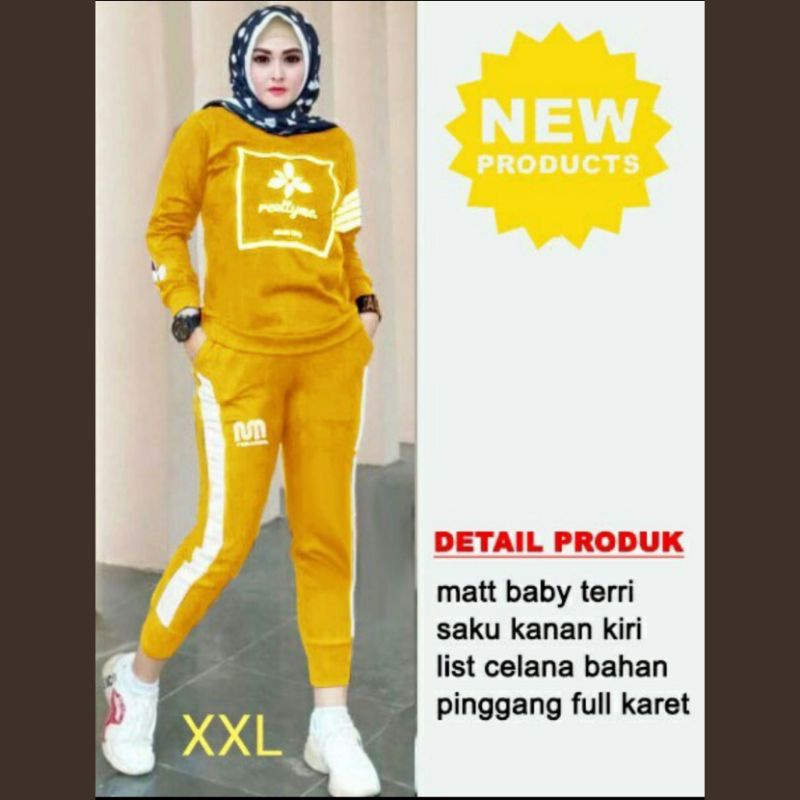 Setelan senam Set Trening Baju Pakaian Training Olahraga wanita cewek Size Jumbo XXL warna Kuning/hi