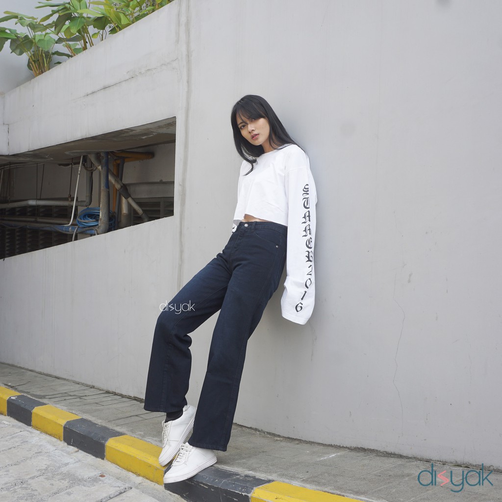 DISYAK - HighWaist Loose Jeans Black Spray 705-805