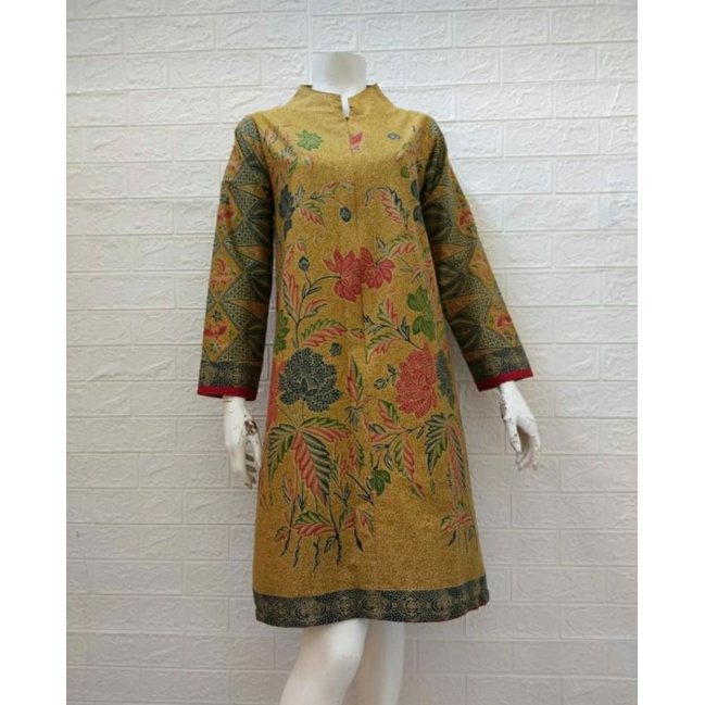 tunik batik kantoran motif bunga kuning