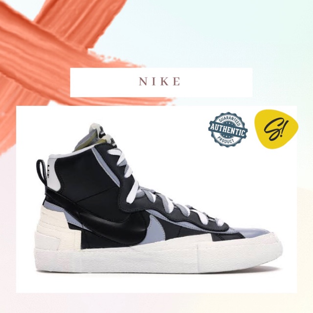 Nike Blazer Mid Sacai Black Grey Nike Authentic