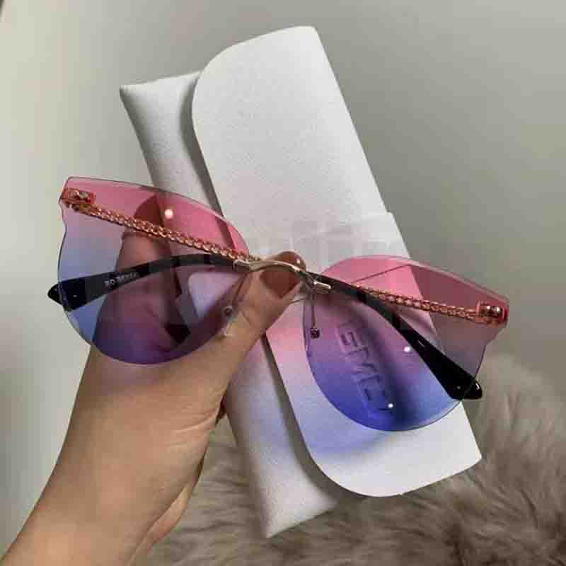 (Rowling)Kacamata  Hitam Terbaru Wanita No frame Titanium Rantai Style Kacamata Fashion Murah/Kacamata Sunglasses Import Wanita Kacamata Fashion-Ka-135 Pink/Ungu