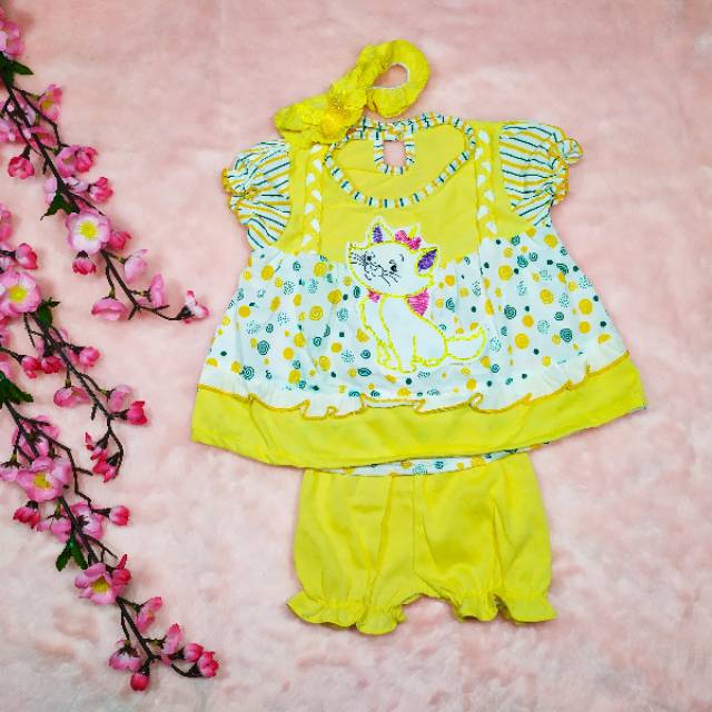 Setelan Baju Bayi 0-9bulan / gratis Bando / Baju Anak Bayi Perempuan Bahan Kaus Set