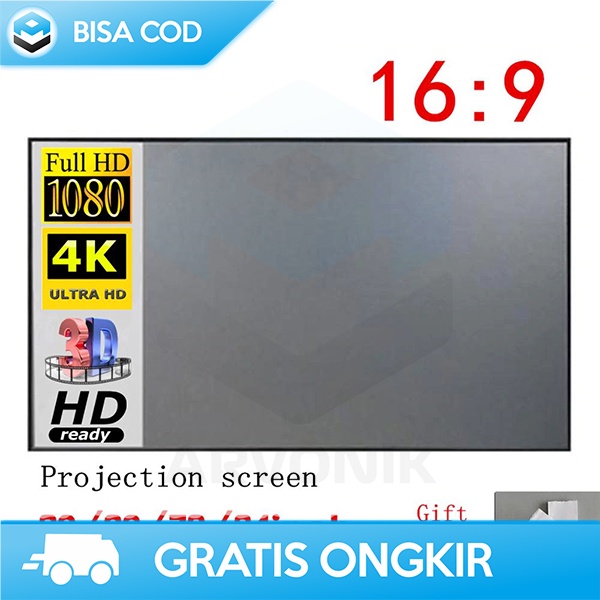 LAYAR PROYEKTOR KAIN TAFFSTUDIO 16:9 SCREEN CURTAIN 100 INCH 4K L21