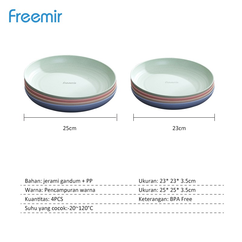 freemir Set 4 pcs Dinner Plate 23 & 25 cm Piring Makan Piring Bulat Wheat Straw Warna Warni Set 4 pcs Semi Mangkok-8