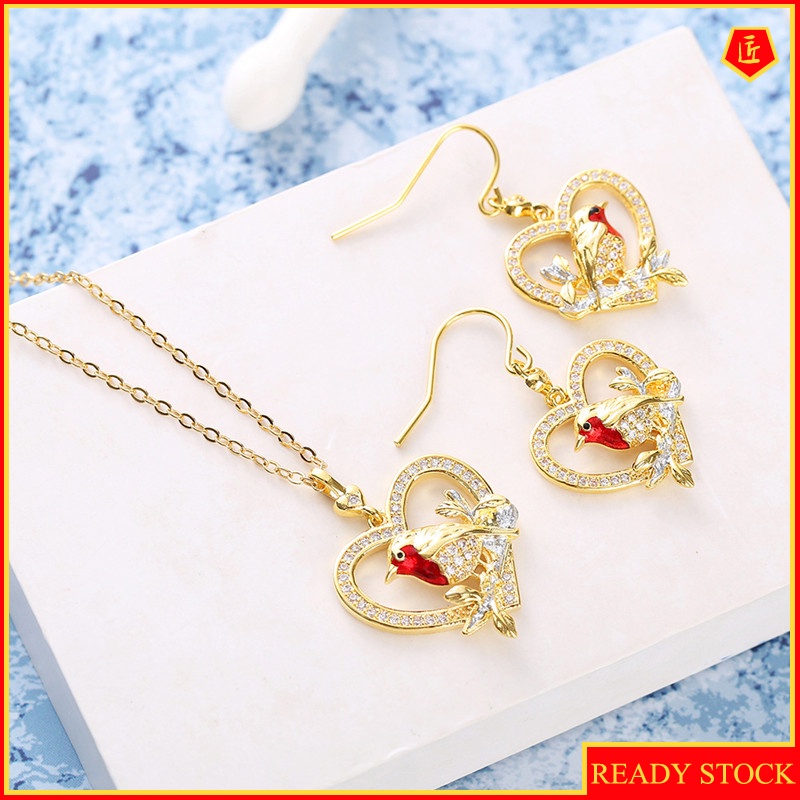 [Ready Stock]Creative Bird Heart-Shaped Diamond Earrings