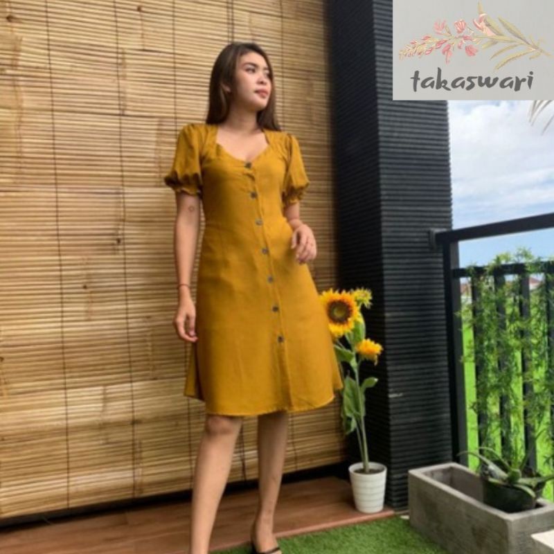 Dress Andin || Dress Wanita Kancing Motif Polos || Baju Outfit Pantai Wanita Bali Murah