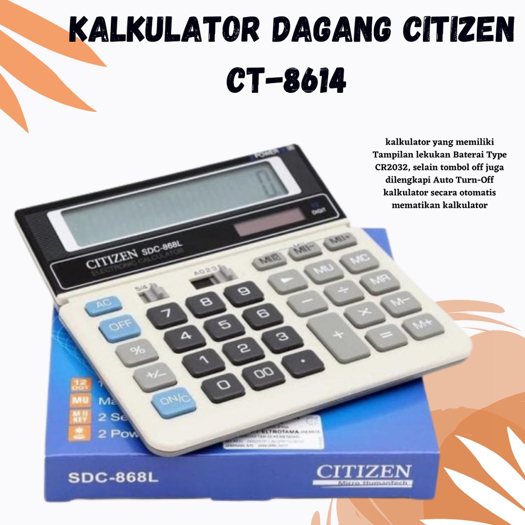 TERBARU Kalkulator Dagang Citizen CT-8614 14 Digit / Memory / Replay&quot;TERBARU