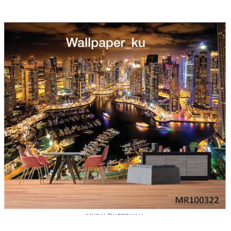 Wallpaper Dinding 3D Mural Photowall Dinding Motif Gedung Perkotaan Pemandangan kota City View 3D